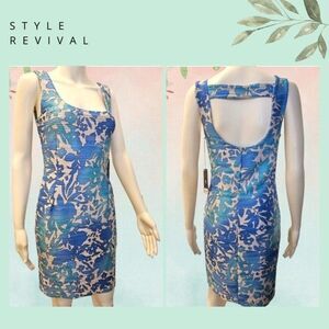 NWT J.Lo Blue Bodycon Open Back Knee Length Dress Jennifer Lopez - Size Small